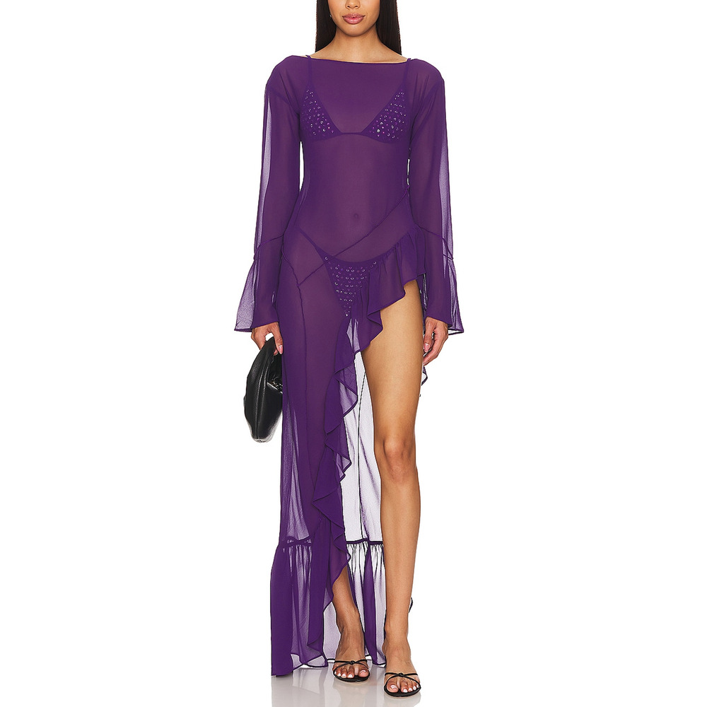 Camila Coelho Purple Sheer Asymmetrical Dress